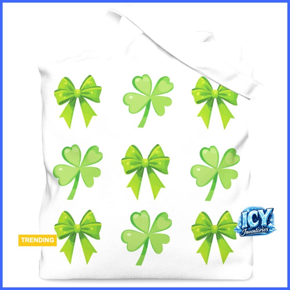 Canvas Tote Bag with Four-Leaf Clovers Bow Design